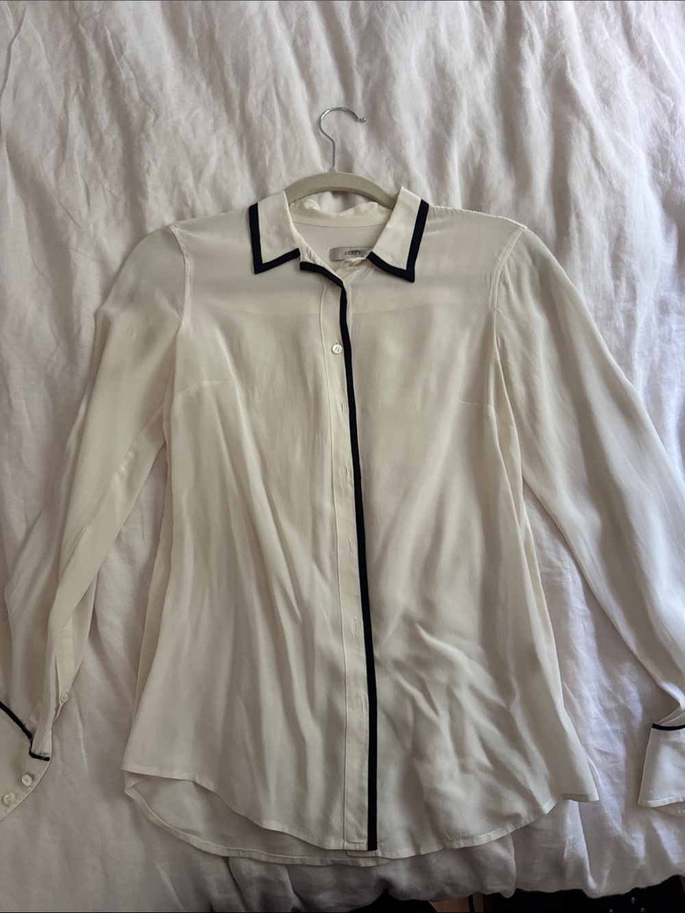 J. Crew Ivory Button-Down Blouse with Black Trim